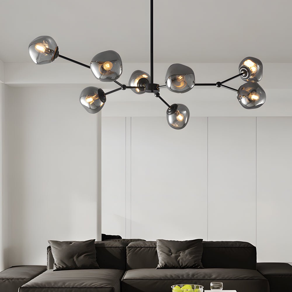3/5/8 - Light Molecule Dimpled Lava Glass Chandelier with Black Metallic Arms