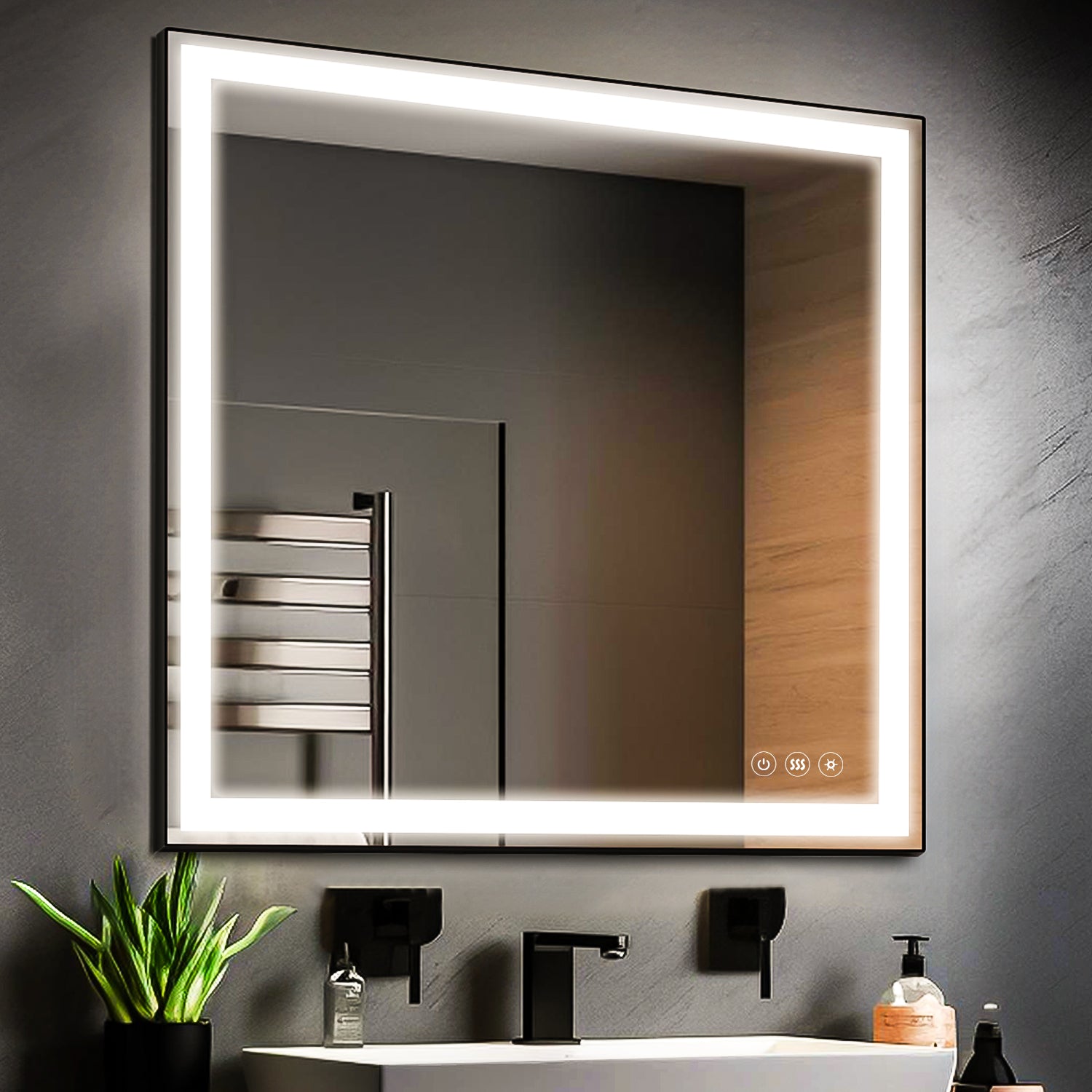 36 x 36 In. Touch Dimmable Memory Anti-Fog Bathroom Vanity Mirrors - Dazuma