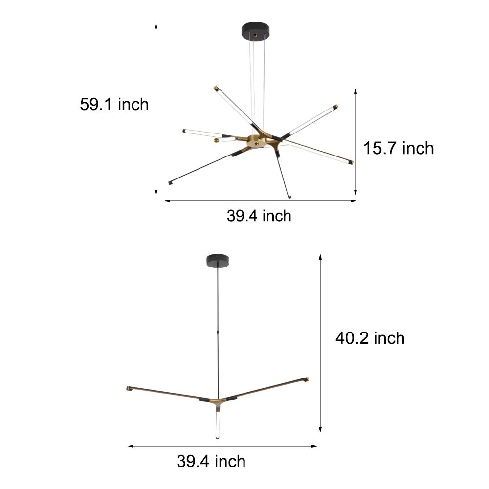 3/8 - Light LED Dimmable Linear Sputnik Chandelier for Living Room