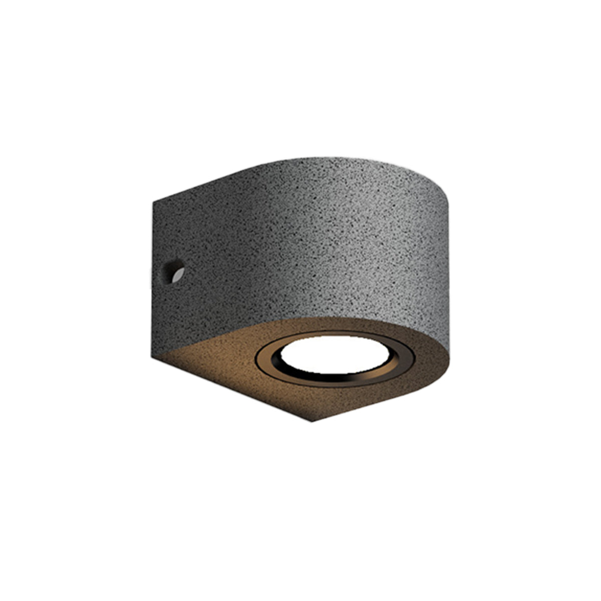 Dark textured cylindrical outdoor light with focused LED beam for contemporary architecture
