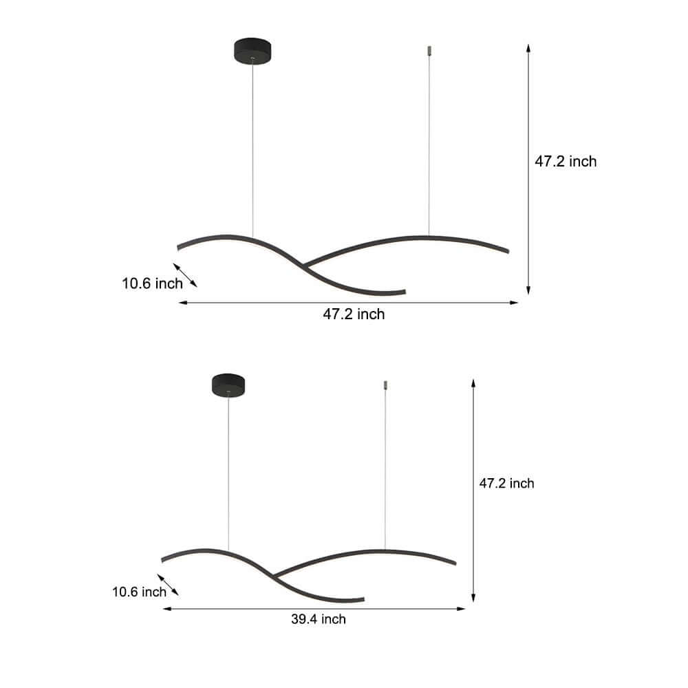 39.4"/47.2" Wide Black/White Wave Linear LED Pendant