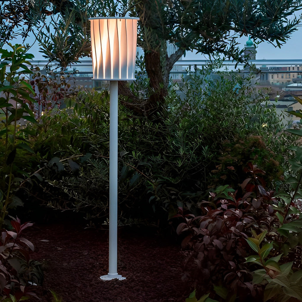 Stainless Steel Outdoor Floor Lamp with Rotating Design and Vertical Slats