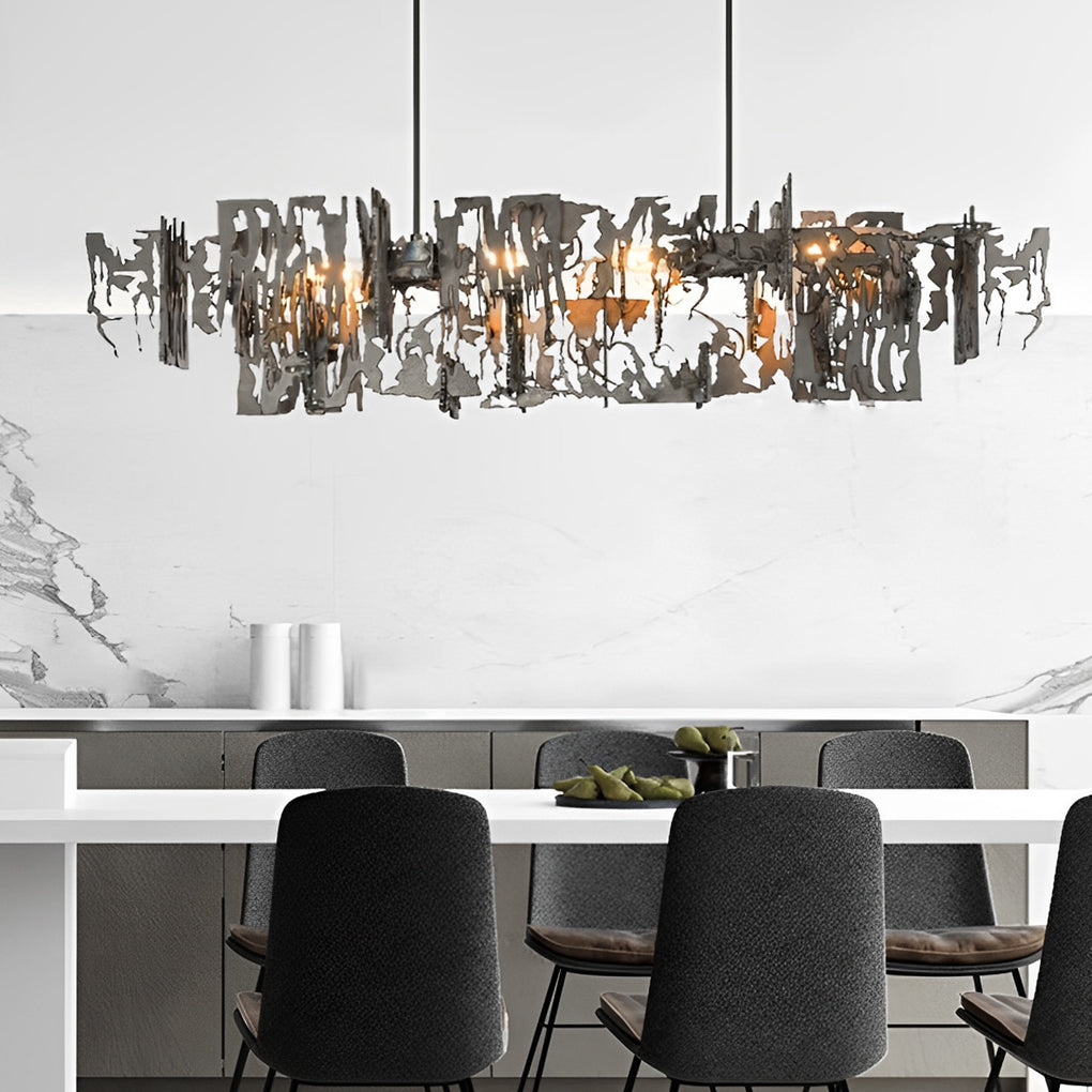 Long Creative Hollow Hardware LED Post-Modern Dining Room Chandelier - Dazuma