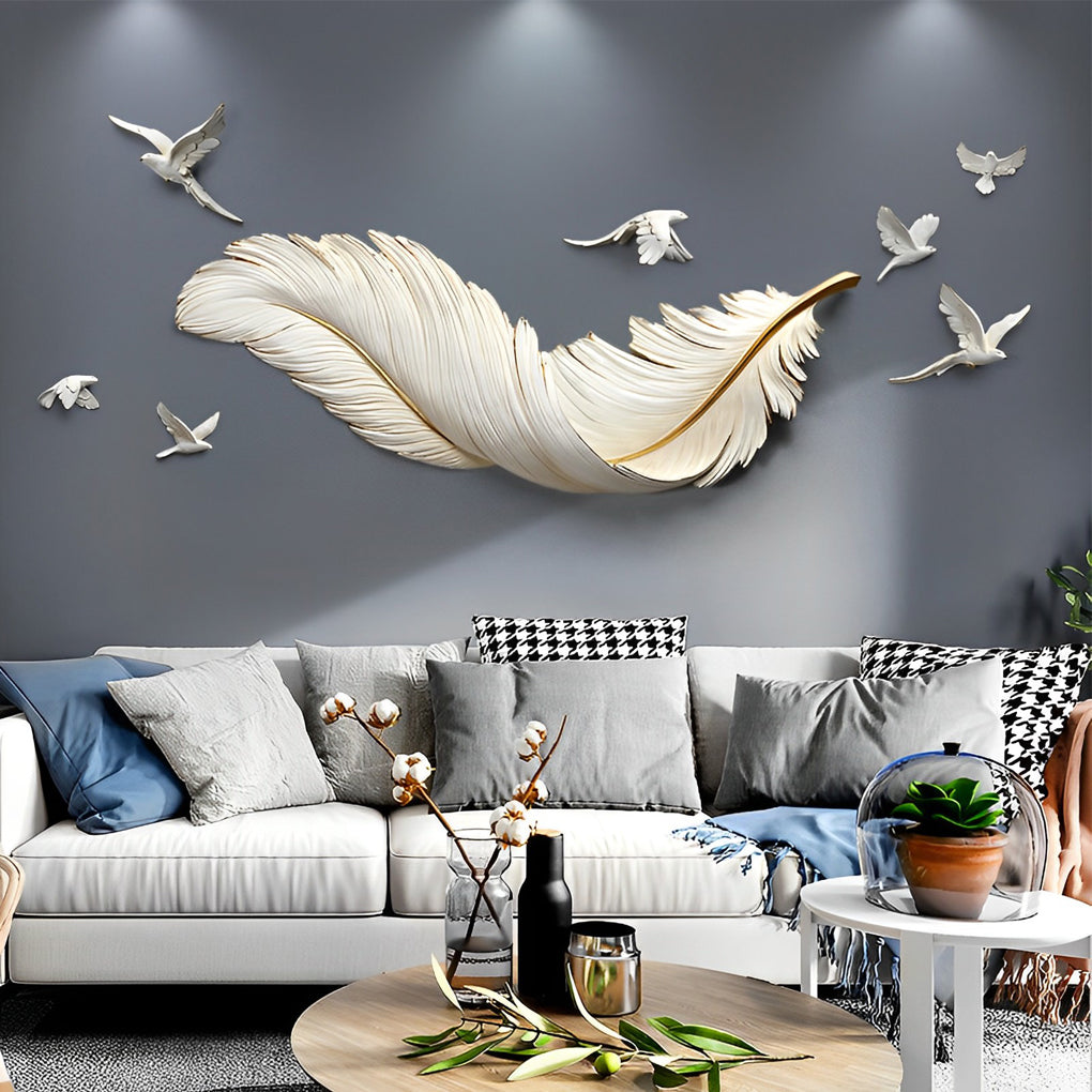 Feathers Birds Decor 3D Art Sculpture Creative Nordic Wall Decor