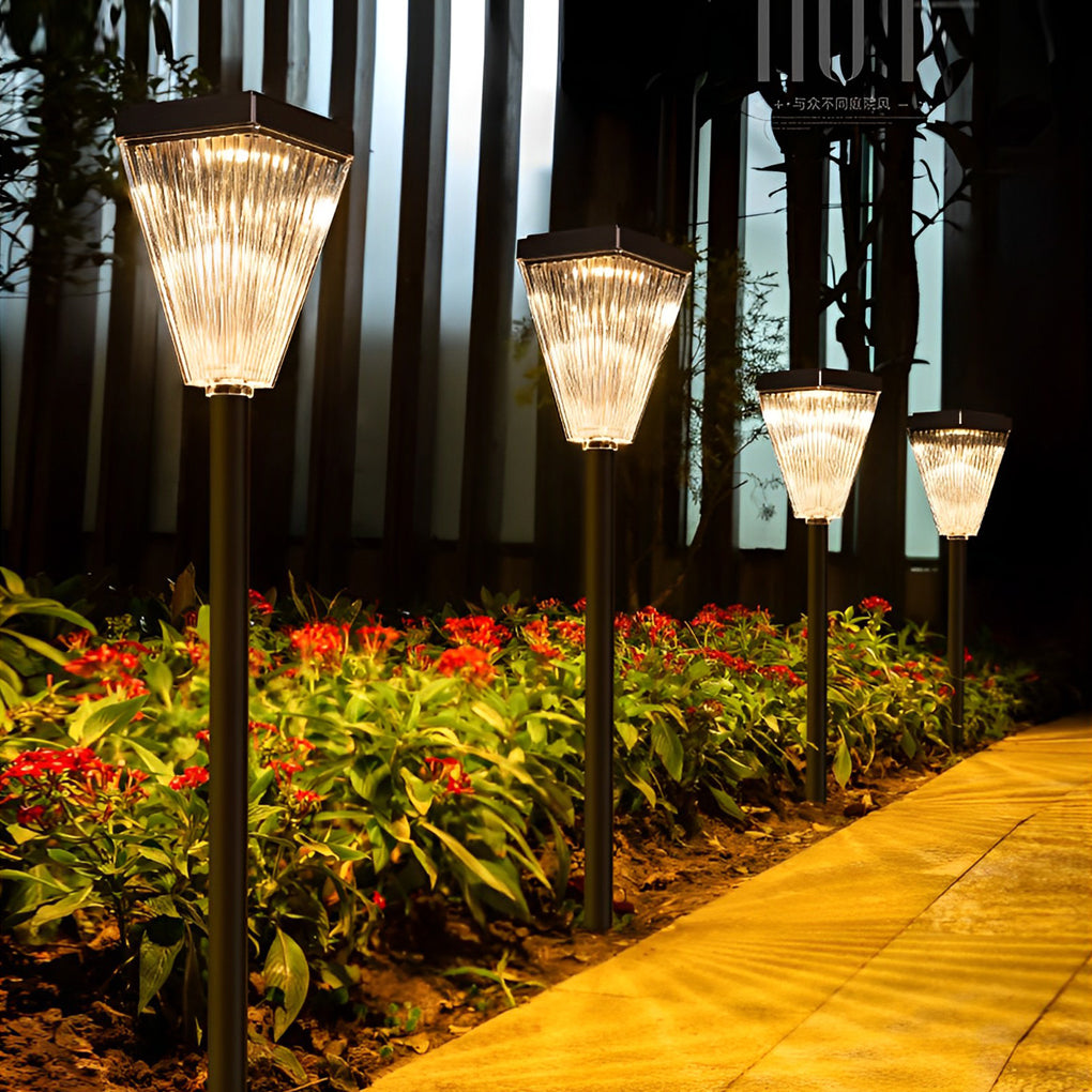 Modern Solar Post Lights Dimmable LED Garden Pathway Lamp with Ripple Lampshade