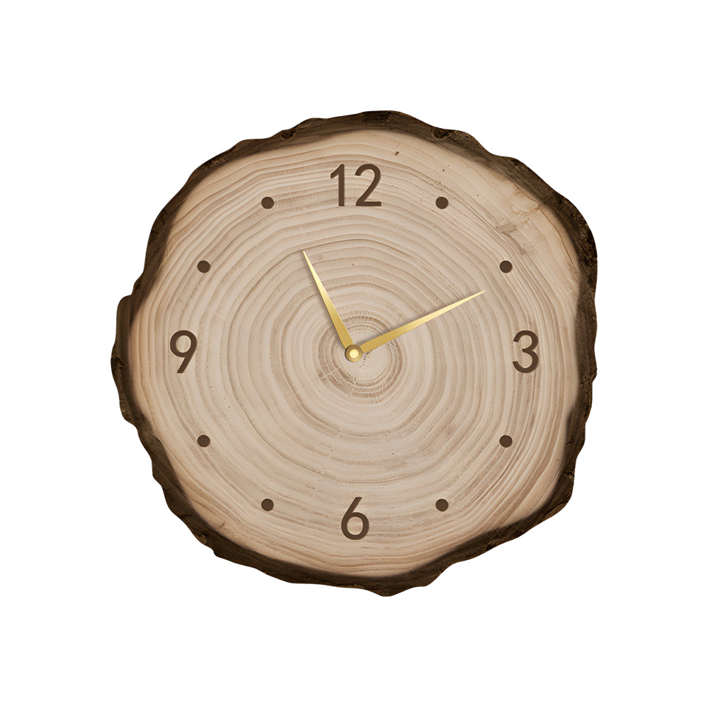 Rustic Round Wood Slice Clock with Remote Control and LED Lights - US Plug
