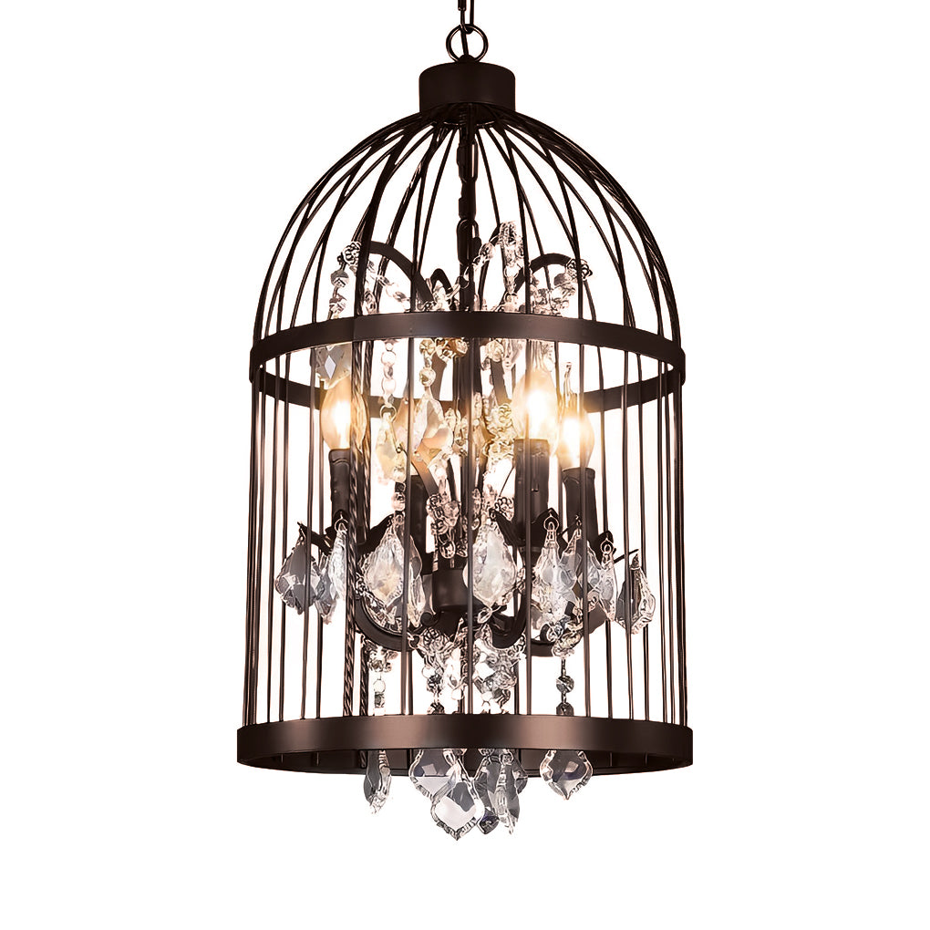 Birdcage Iron Crystal Ornaments Retro Industrial Style Chandelier Light