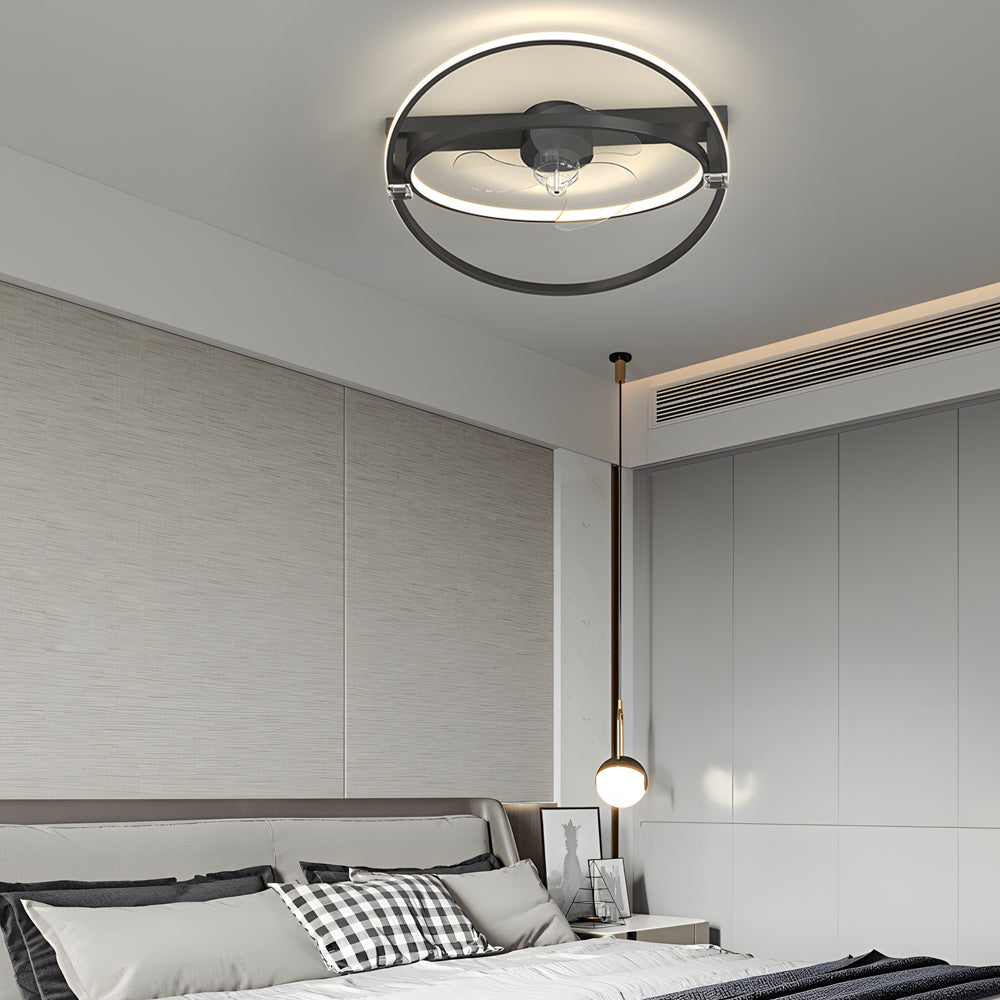 2 Rings Creative Mute Three Step Dimming LED Modern Ceiling Fan and Light - Dazuma