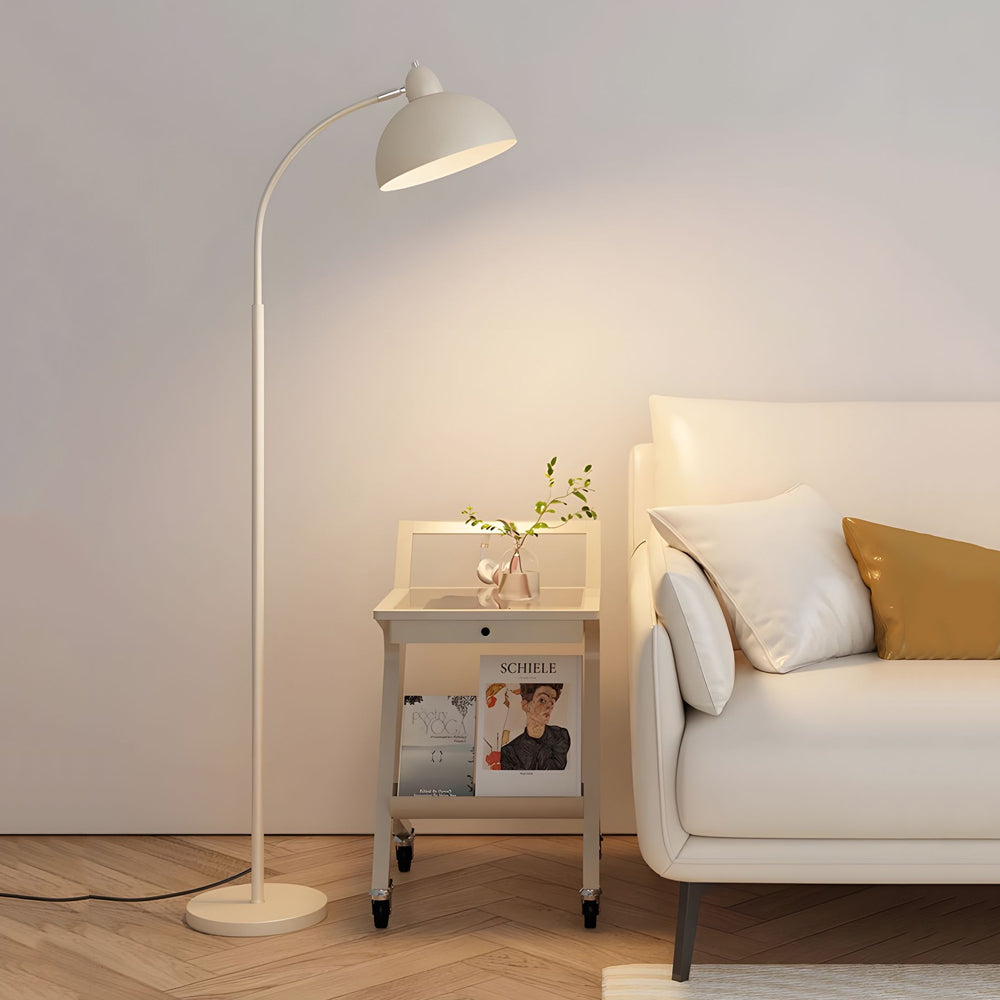 White Task Chrome Arc Floor Lamp with Dome Shade