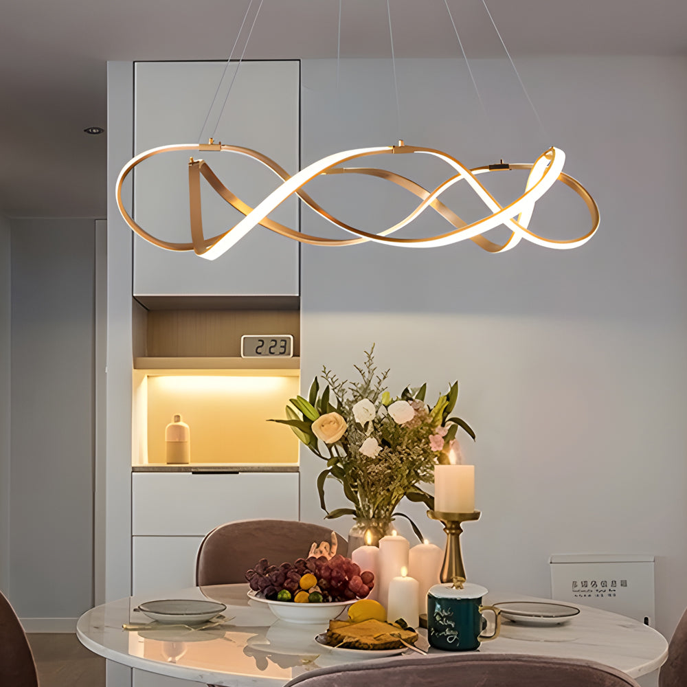 Modern Round Dimmable LED Aluminum Geometric Chandelier - Gold
