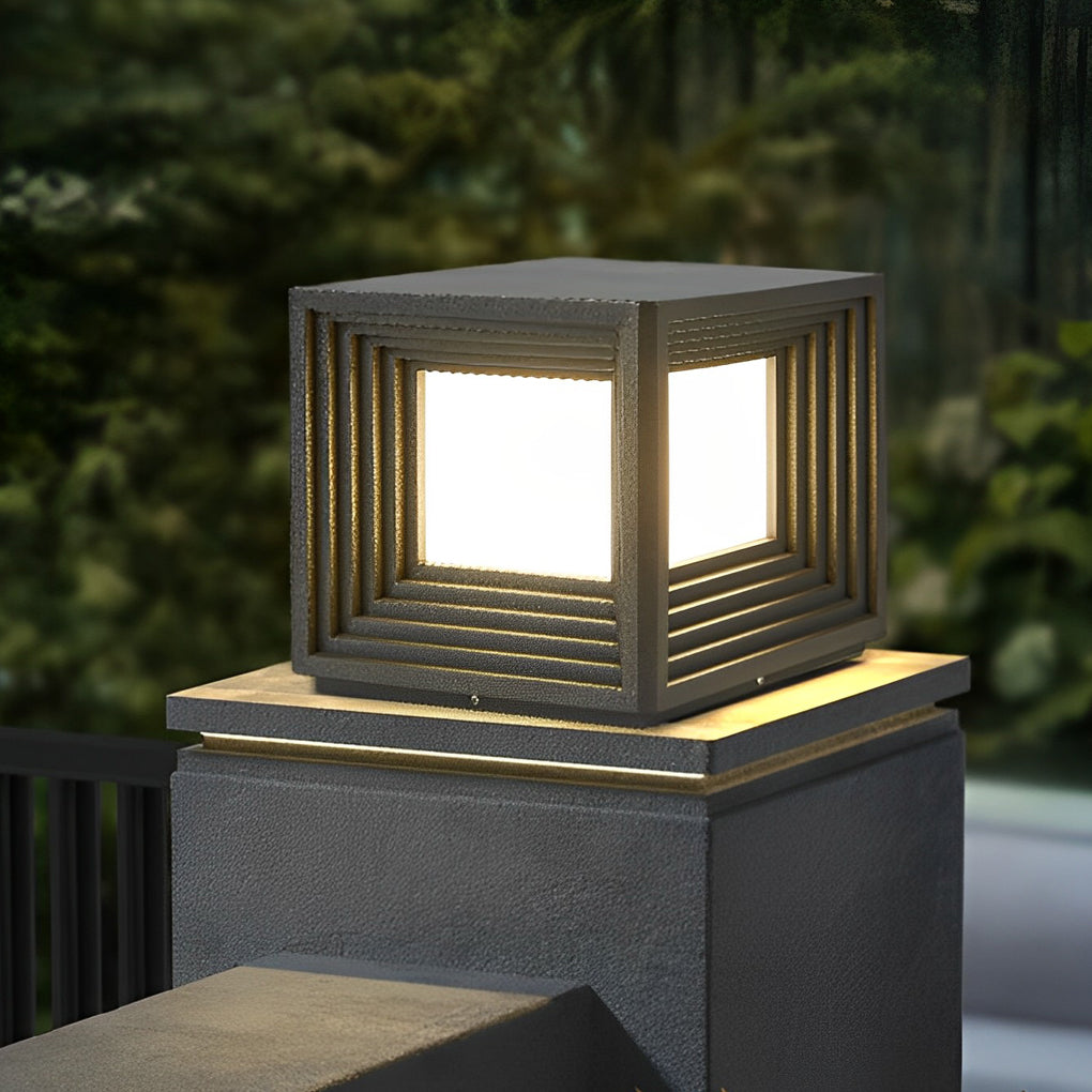 Square Creative Waterproof LED Black Modern Solar Post Caps Lights - Dazuma