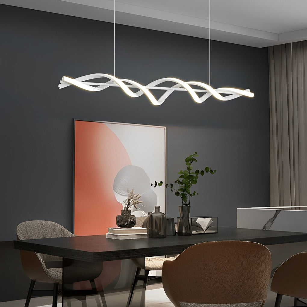 Long Strip Waves Spiral Dimmable LED White Modern Dining Room Chandeliers