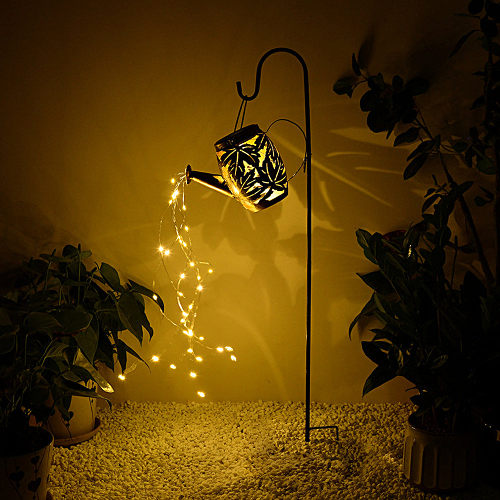 Metal Kettle Shower Watering Can LED String Waterproof Hanging Solar Lanterns