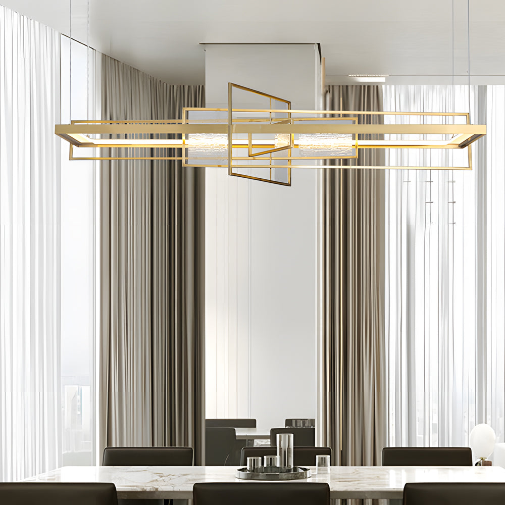 Rectangular Iron Frame Glass Decor LED Chandeliers Hanging Lights - Dazuma