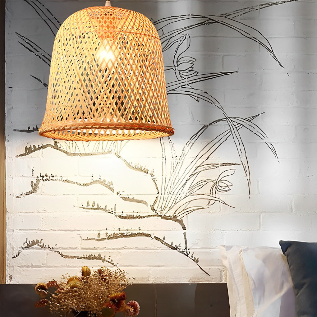 Round Bamboo Hand Woven Pendant Light Nature Inspired Country Ceiling Light - Dazuma