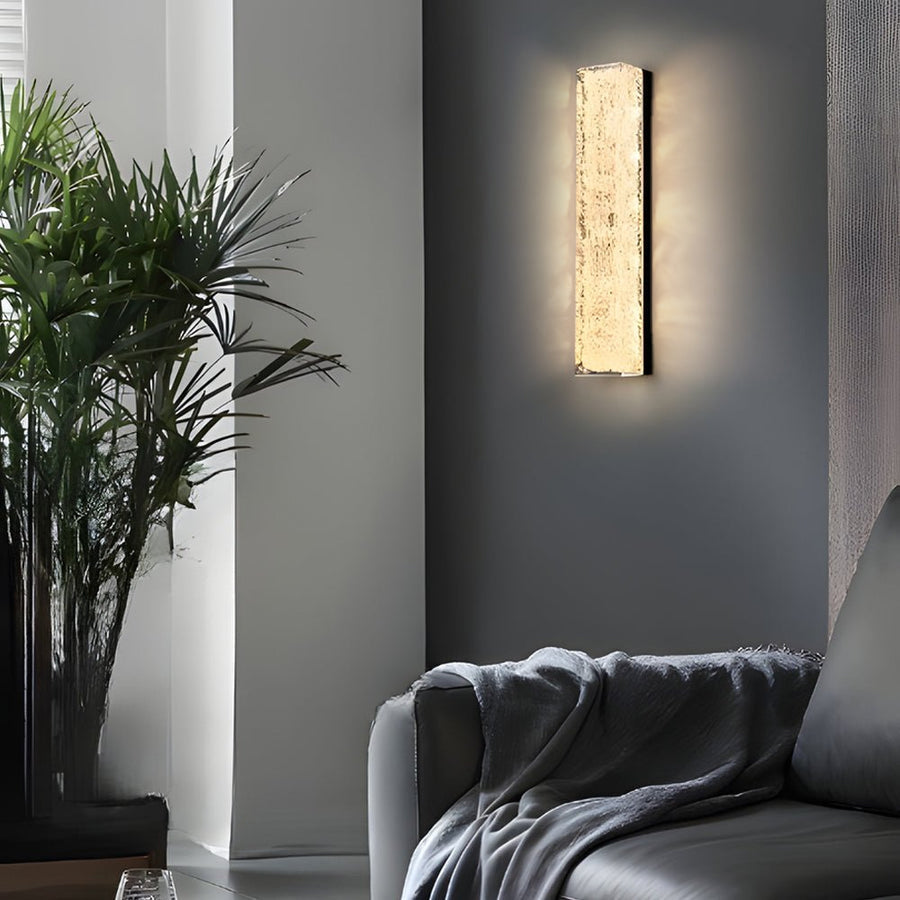 Modern Brass LED Wall Sconces Rectangle Wall Light in Ice Resin