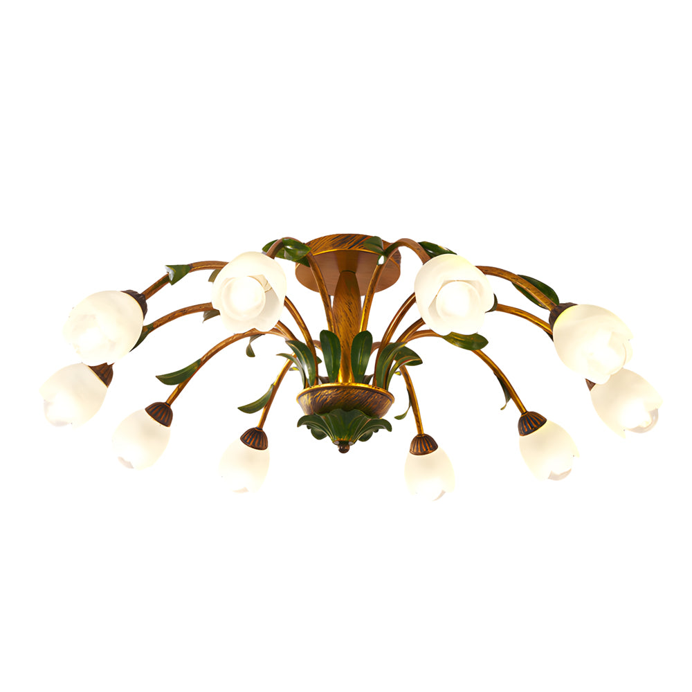 Pastoral Creative Flowers 3 Step Dimming American Style Ceiling Light Fixture