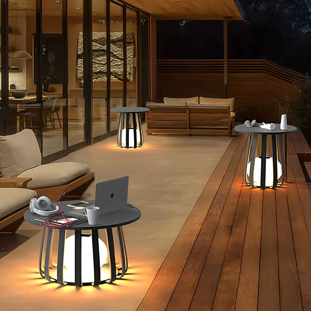 Round Waterproof RGB Iron Small Coffee Table Solar Light Outdoor Lanterns - Dazuma