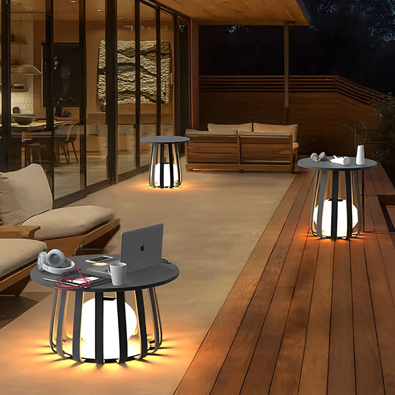 Round Waterproof RGB Iron Small Coffee Table Solar Light Outdoor ...