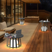 Round Waterproof RGB Iron Small Coffee Table Solar Light Outdoor Lanterns - Dazuma