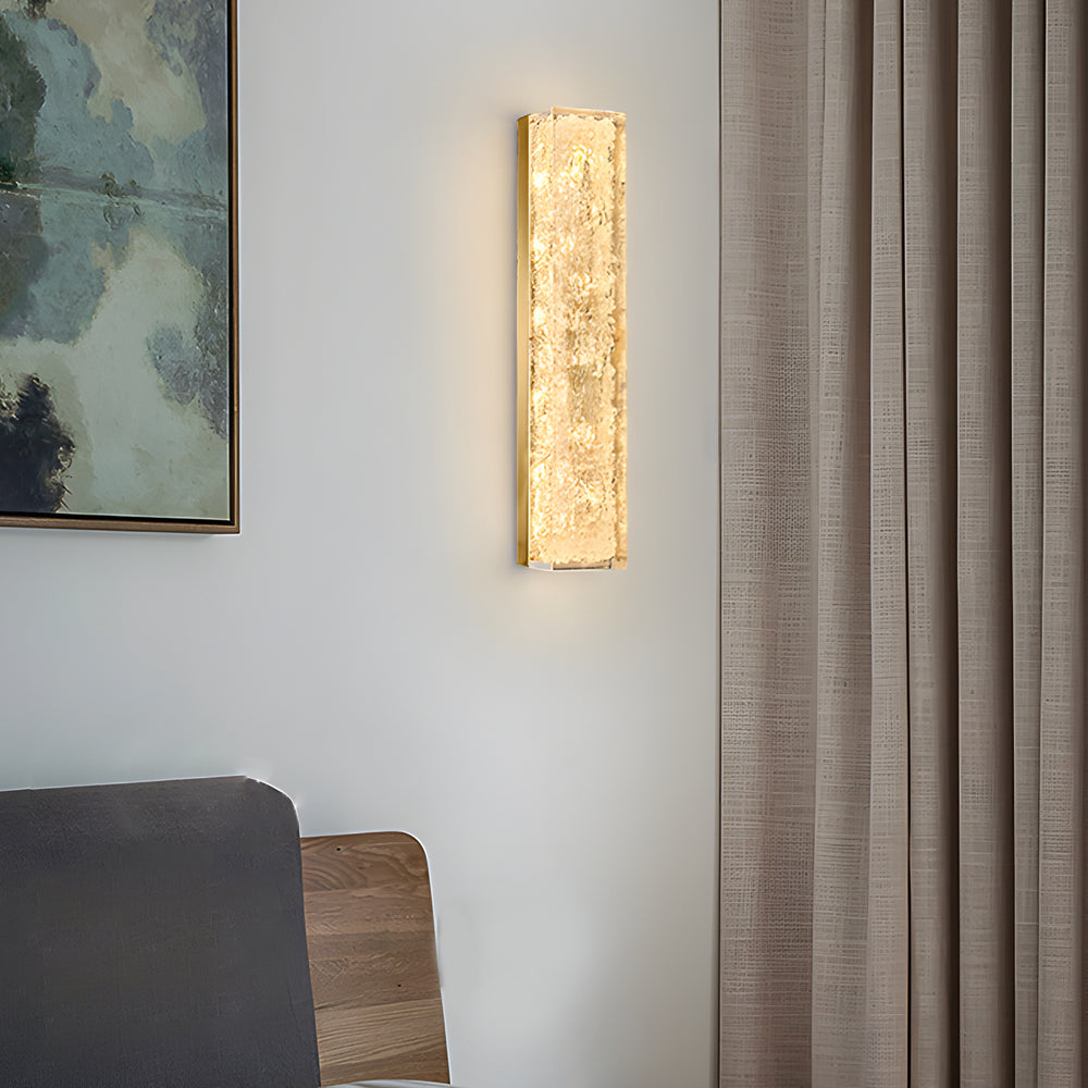 Modern Brass 1-Light LED Wall Sconces Rectangle Wall Light in Ice Resin