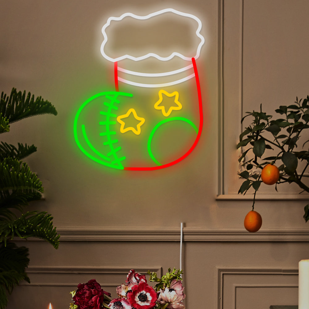 1 Piece Christmas Socks Decor Acrylic Artwork LED Neon Signs Lights - Dazuma