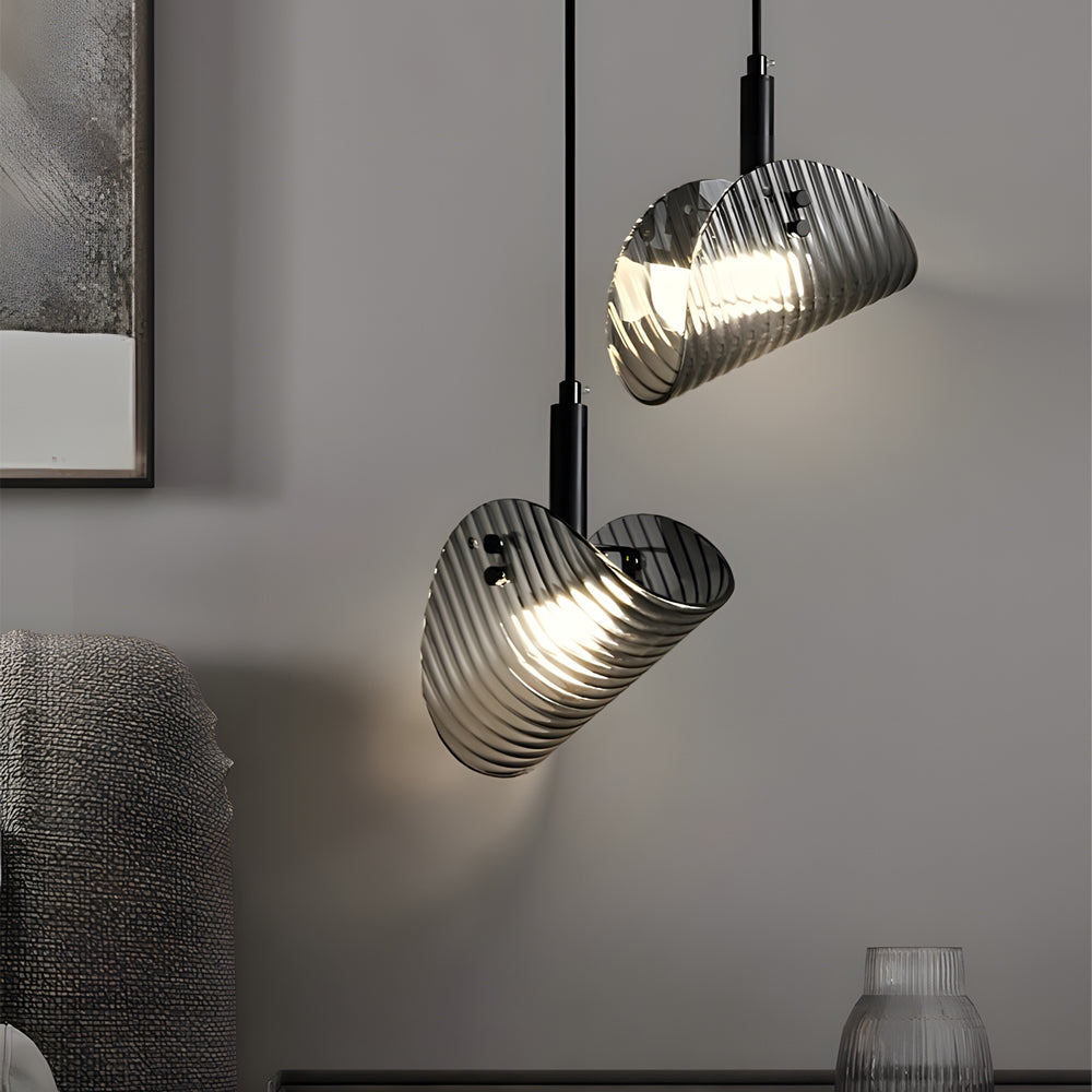 Curved Striped Glass LED 3 Step Dimming Smoke Gray Nordic Hanging Lights