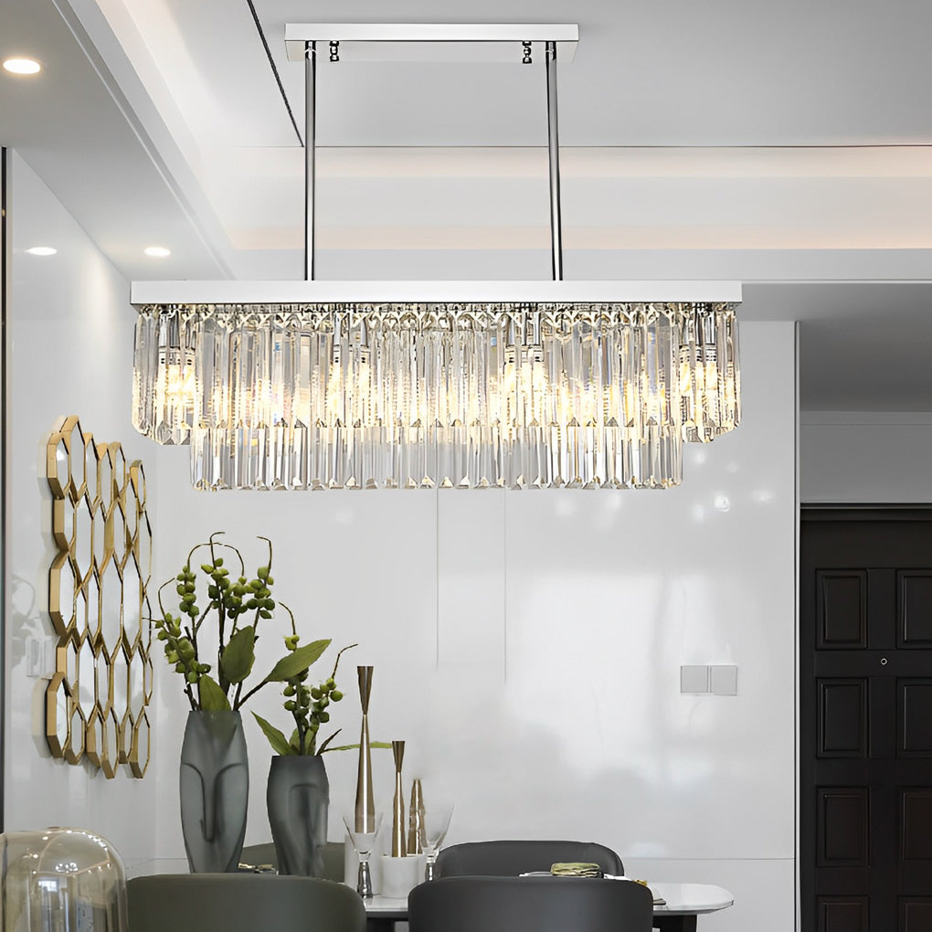 Rectangular Metal Crystal 3 Step Dimming Nordic Dining Room Chandelier - Dazuma