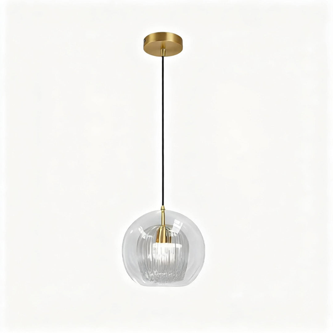 Creative Double Layer Glass Lampshade Electroplated Brass Chandelier