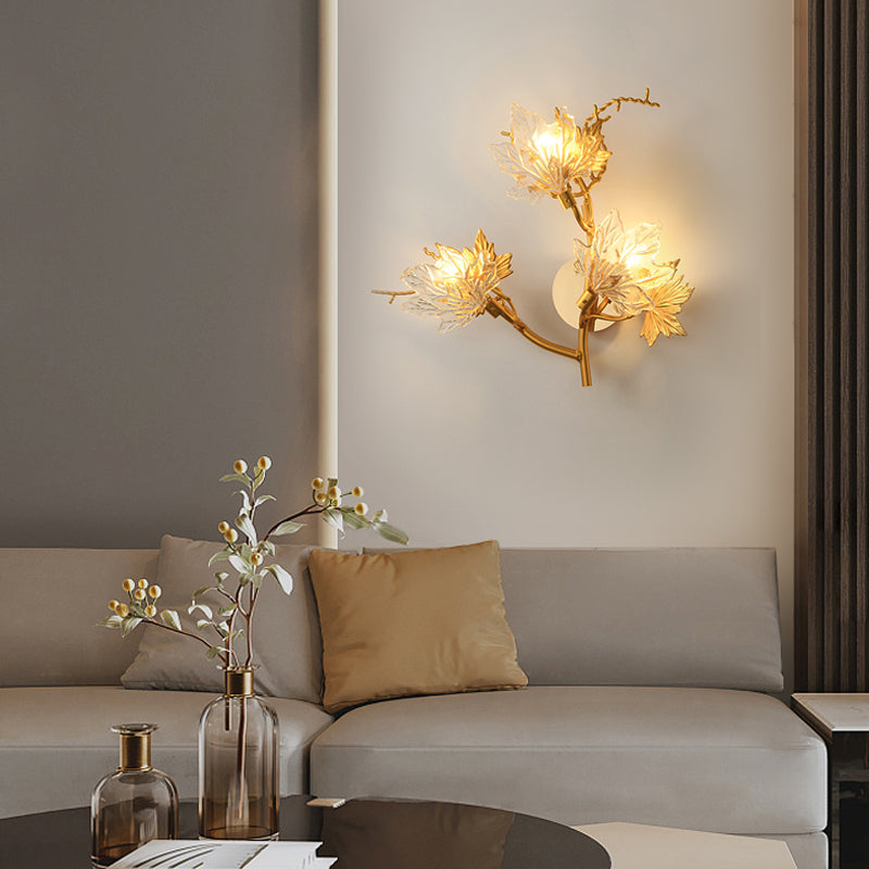 Maple Leaves Glass Three Step Dimming Artistic Luxury Postmodern Wall Lamp - Dazuma