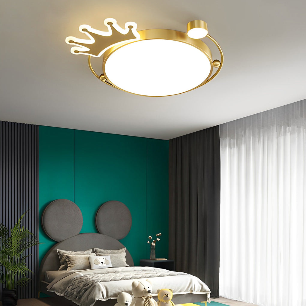 Round Cartoon Crowns Three Step Dimming Copper Modern Ceiling Light Fixture - Dazuma