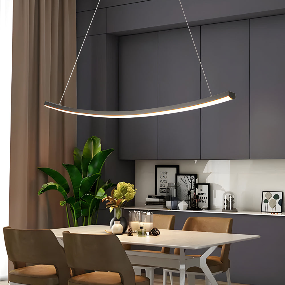 Modern LED Linear Arcing Pendant Lighting: Matte Black Fixture for Dining Room & Kitchen Island