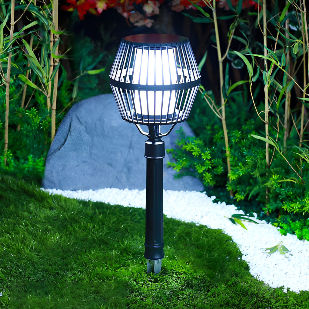 Modern Matte Black Solar Caged Lanterns