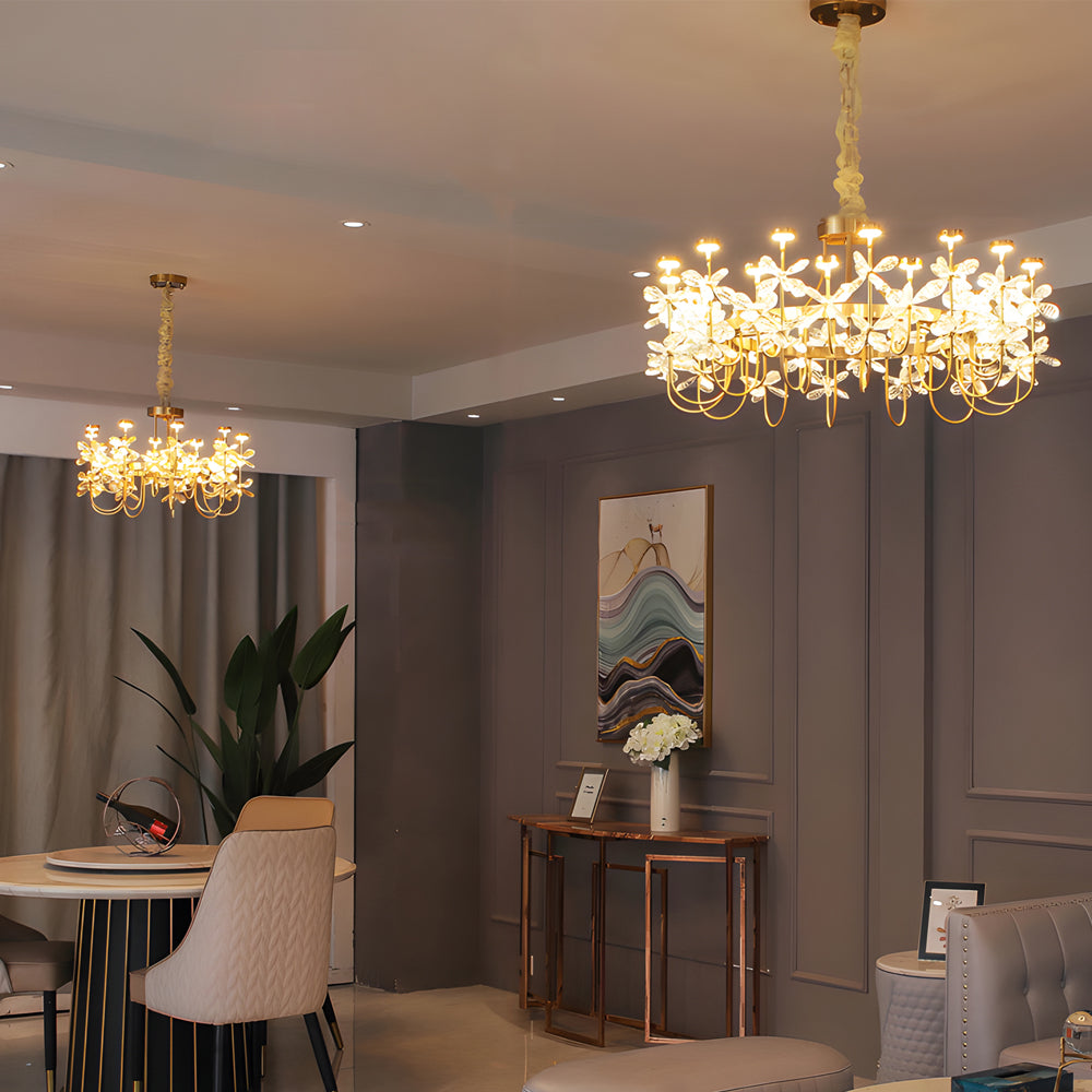 Nordic Floral-Inspired Crystal Chandelier for Living Room, 23.6''/31.5''