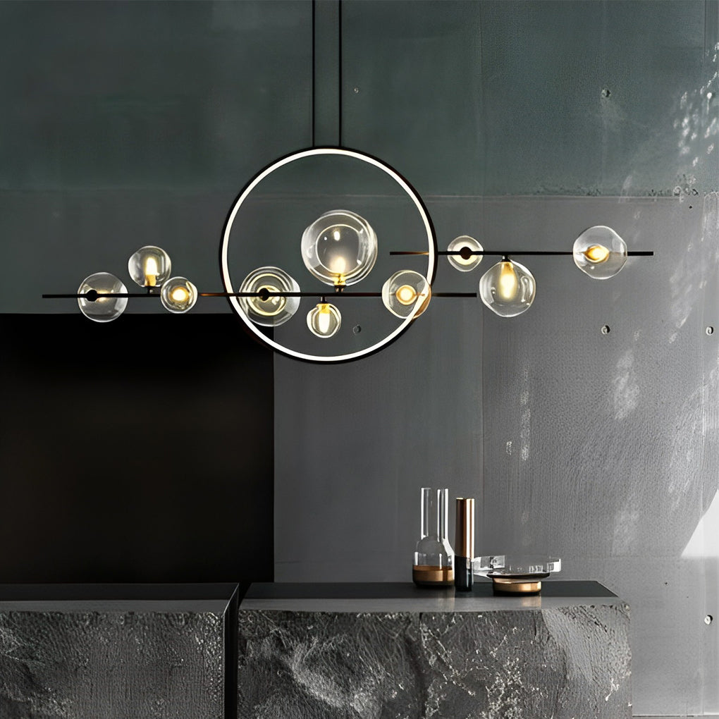 Moon Glass Bubbles Strip LED Black Postmodern Dining Room Chandeliers - Dazuma