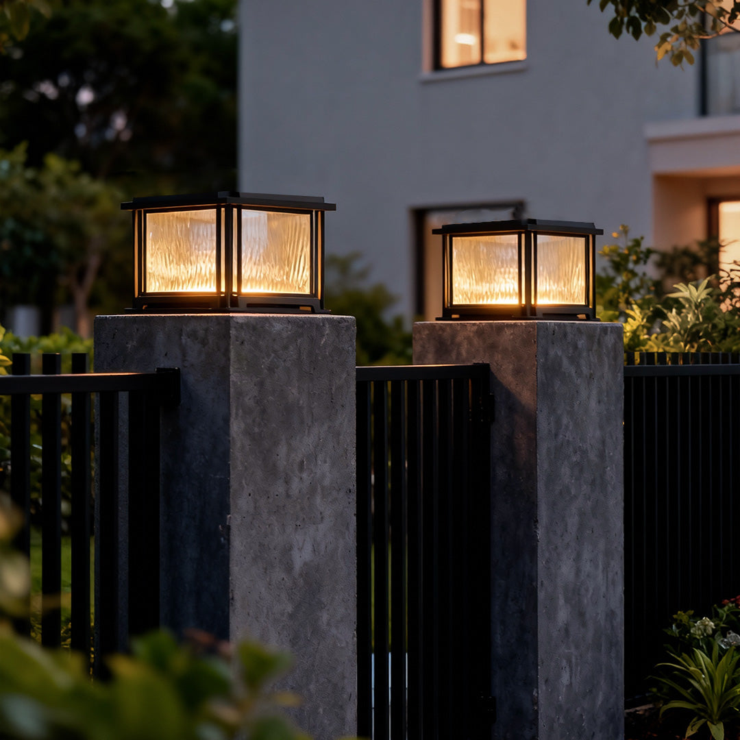 LED Gate Pillar Lights Outdoor Waterproof Black Square Light