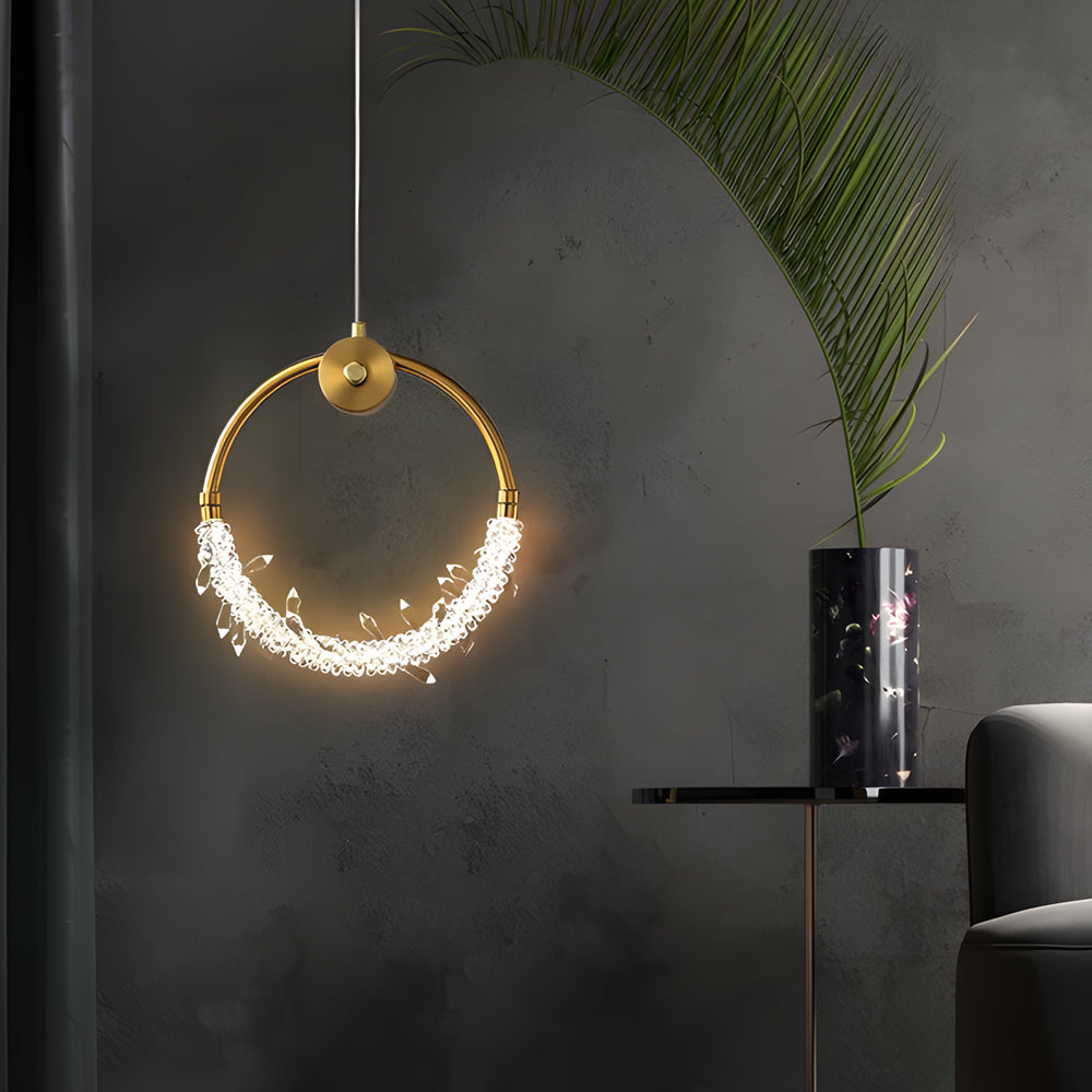 Dia 9''/11'' Ring LED Crystal Small Bedside Pendant Lights Hanging Lamp - Dazuma