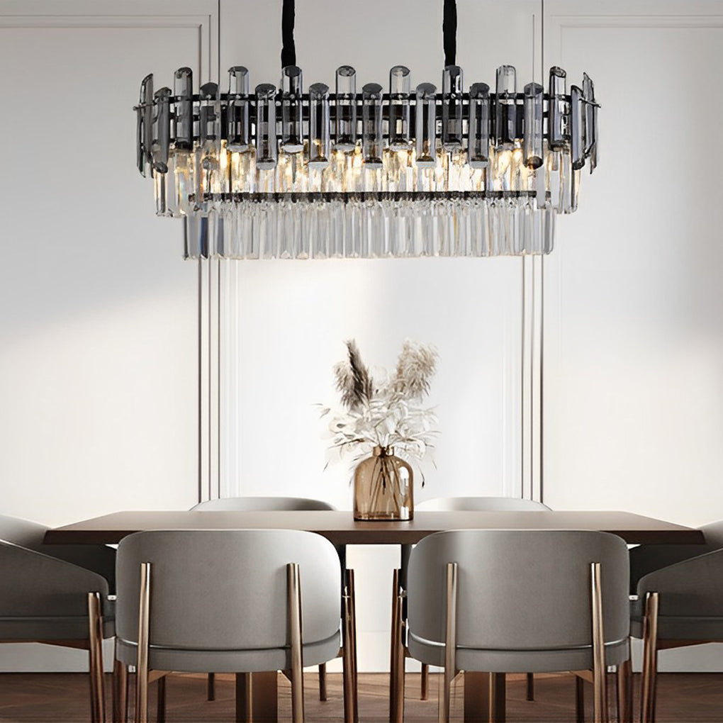 Long Rectangular Three Step Dimming LED Crystal Postmodern Chandelier ...