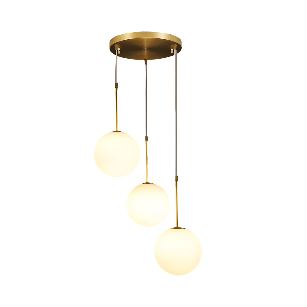 Modern 1/3-Light White Glass Globe Island Pendant Light in Gold Finish