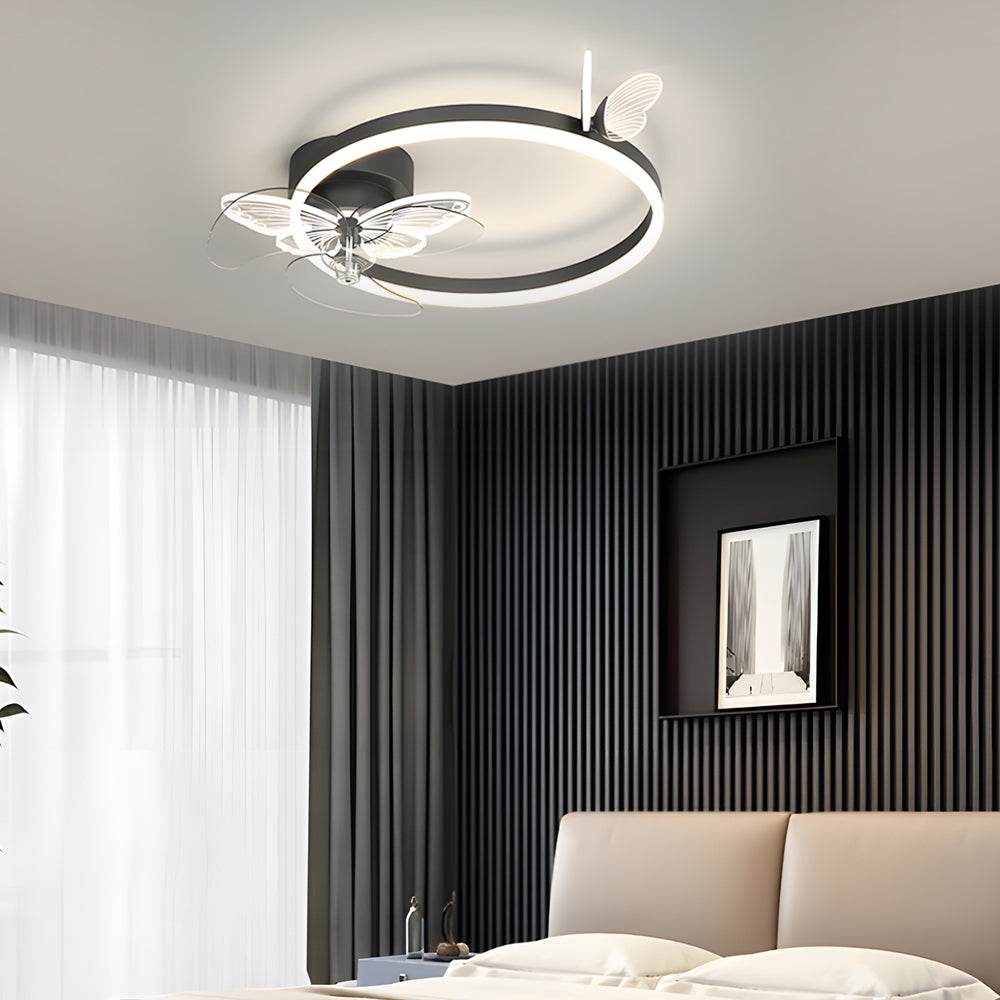 Ring Acrylic Butterflies Three Step Dimming LED Mute Modern Ceiling Fans - Dazuma