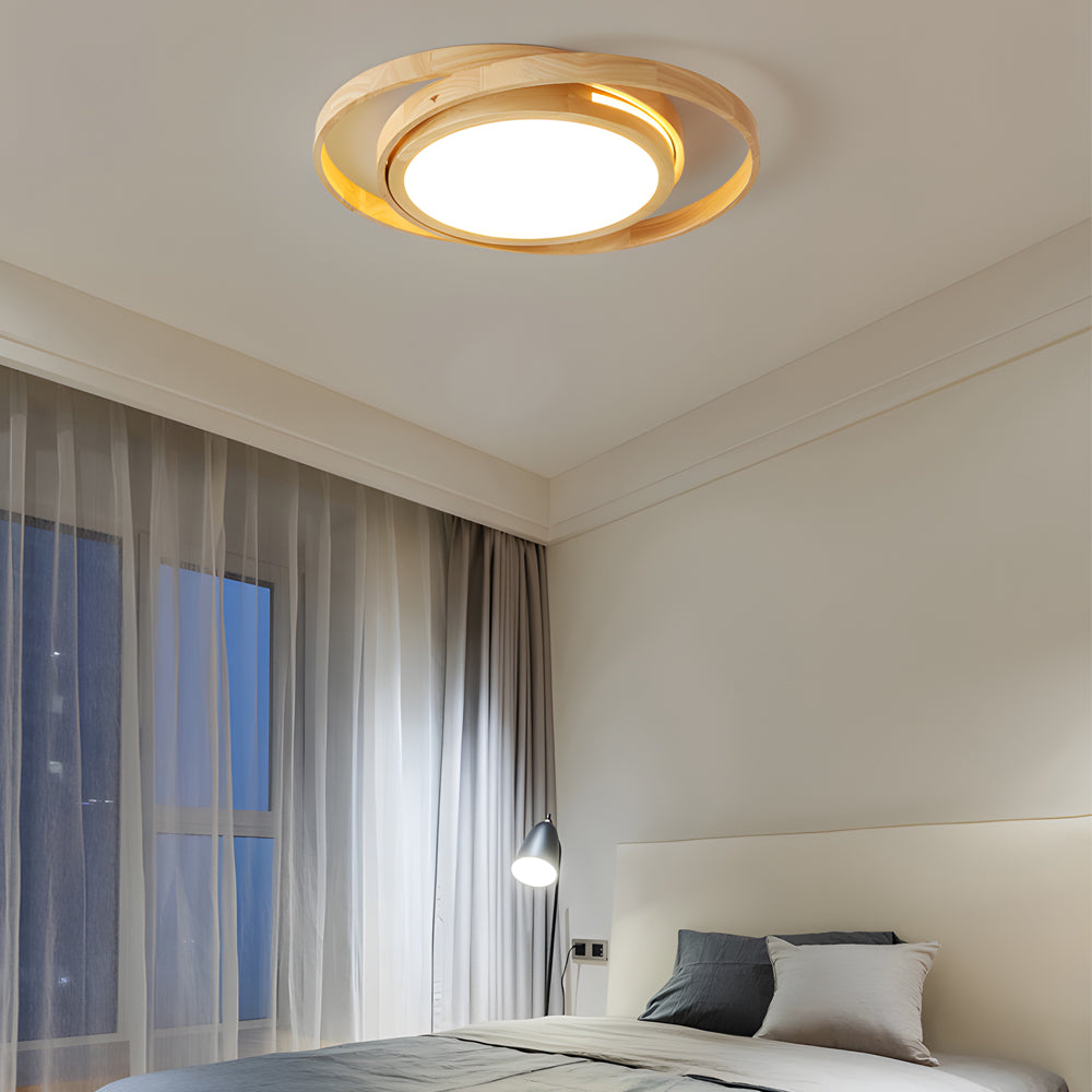 Wooden Oval Rings Round LED Flush Mount Lighting Round Acrylic Ceiling Light Bedroom Ceiling Lamp