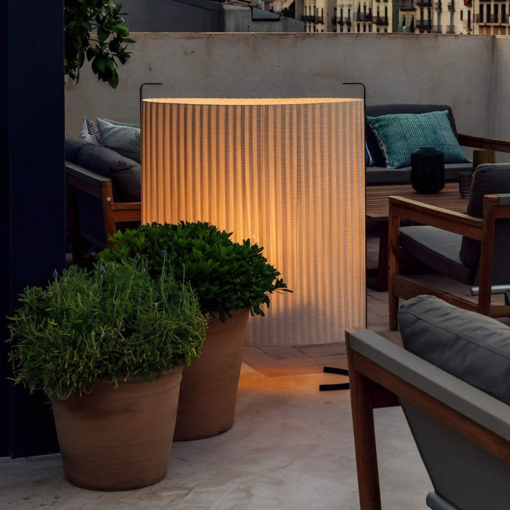Round Creative Fabric Waterproof LED Flaxen Modern Outdoor Floor Lamps