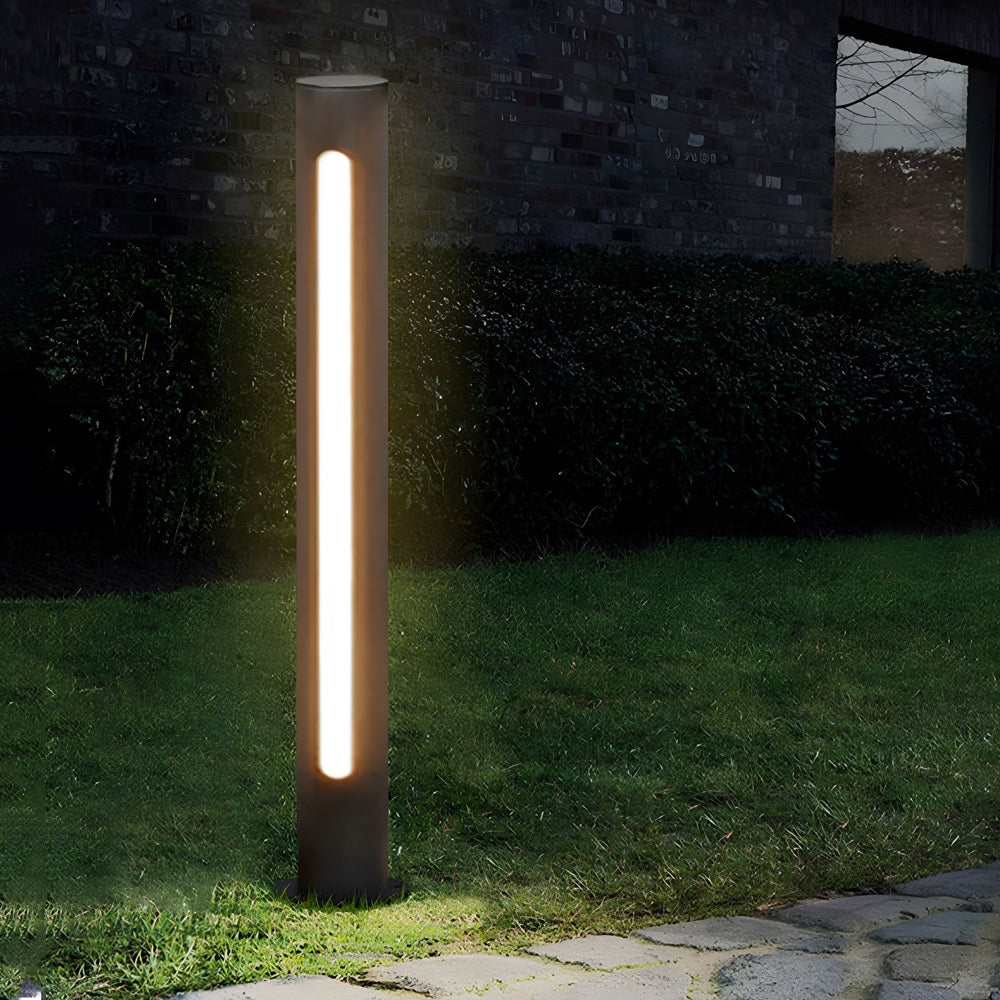 Matte Black Cylinder Outdoor Pathway Light with Strip LED Lighting - 15.8''/29.5'' H