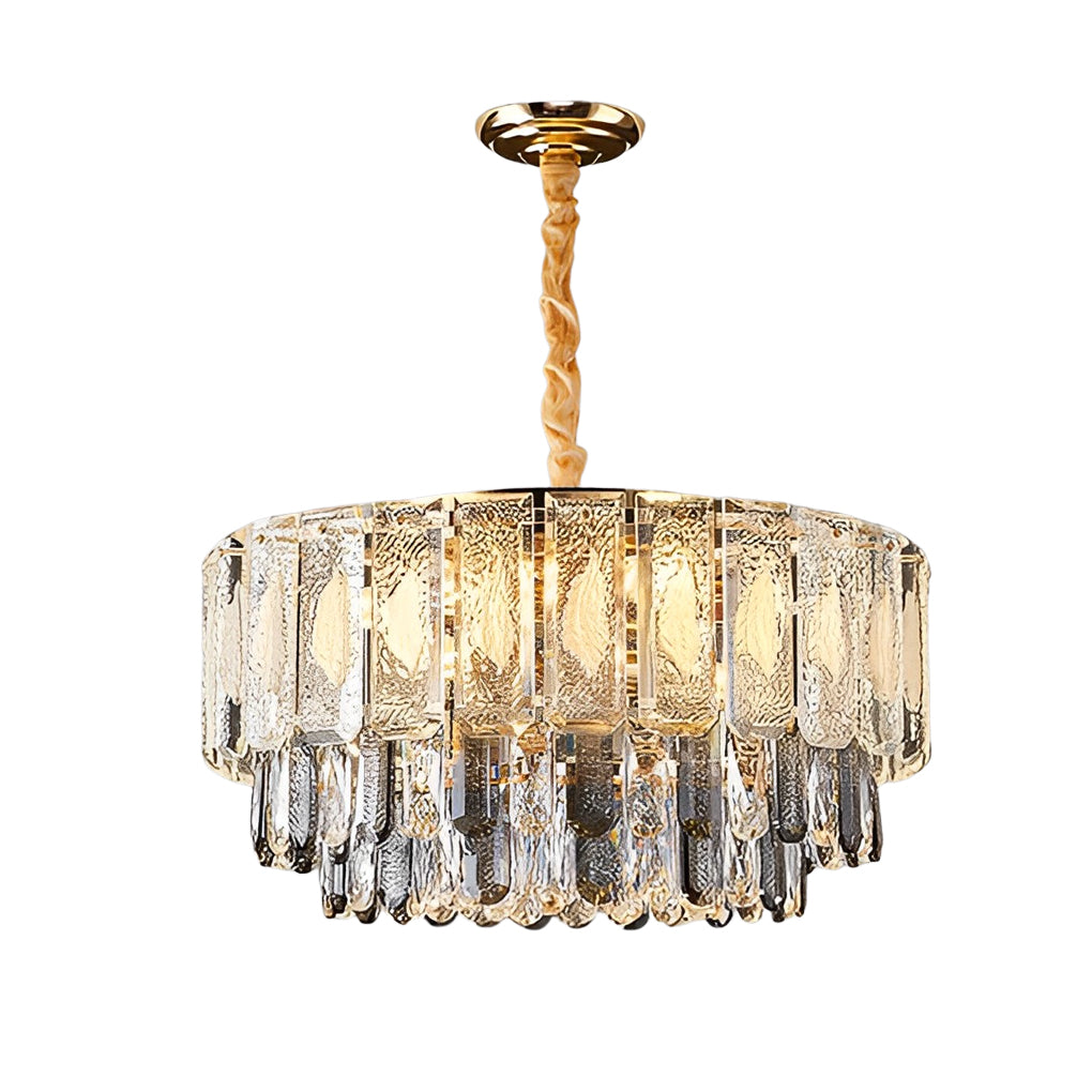 Round Three Step Dimming LED Crystal Strips Postmodern Chandelier Light