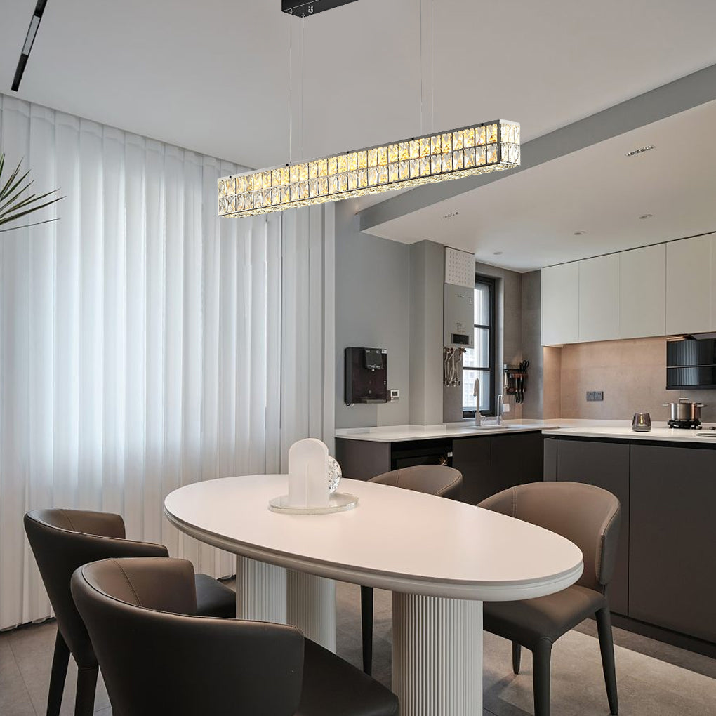 Long Rectangular Three Step Dimming Luxury Modern Crystal Chandelier - Dazuma