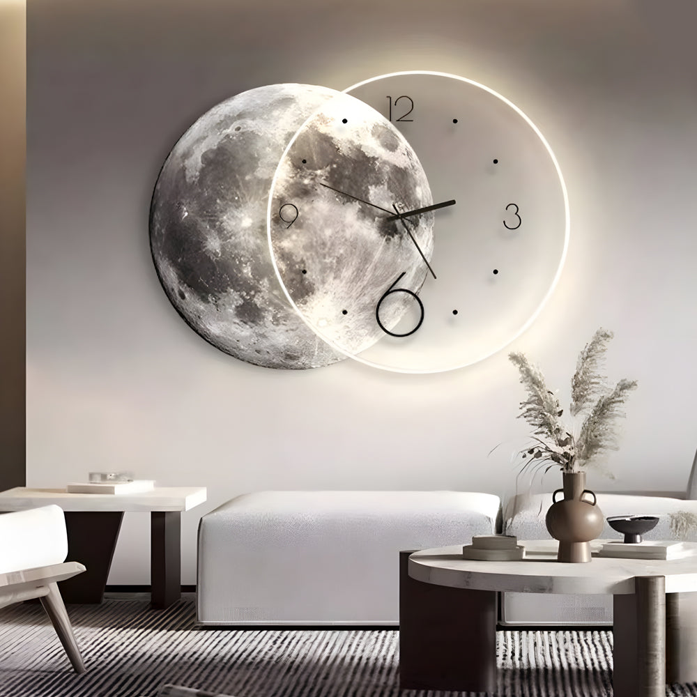 Moon Lunar Wall Clock USB Remote Control Power Bank LED Wall Painting Lamp - Dazuma