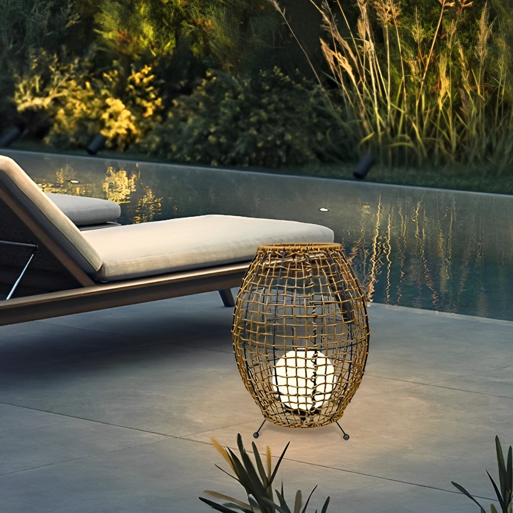Waterproof Handmade Rattan LED Minimalist Rustic Style Solar Floor Lamp