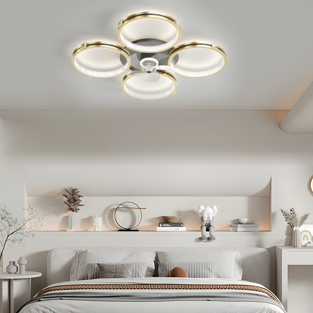 4 Rings Creative Mute Three Step Dimming LED Silent Modern Ceiling Fans