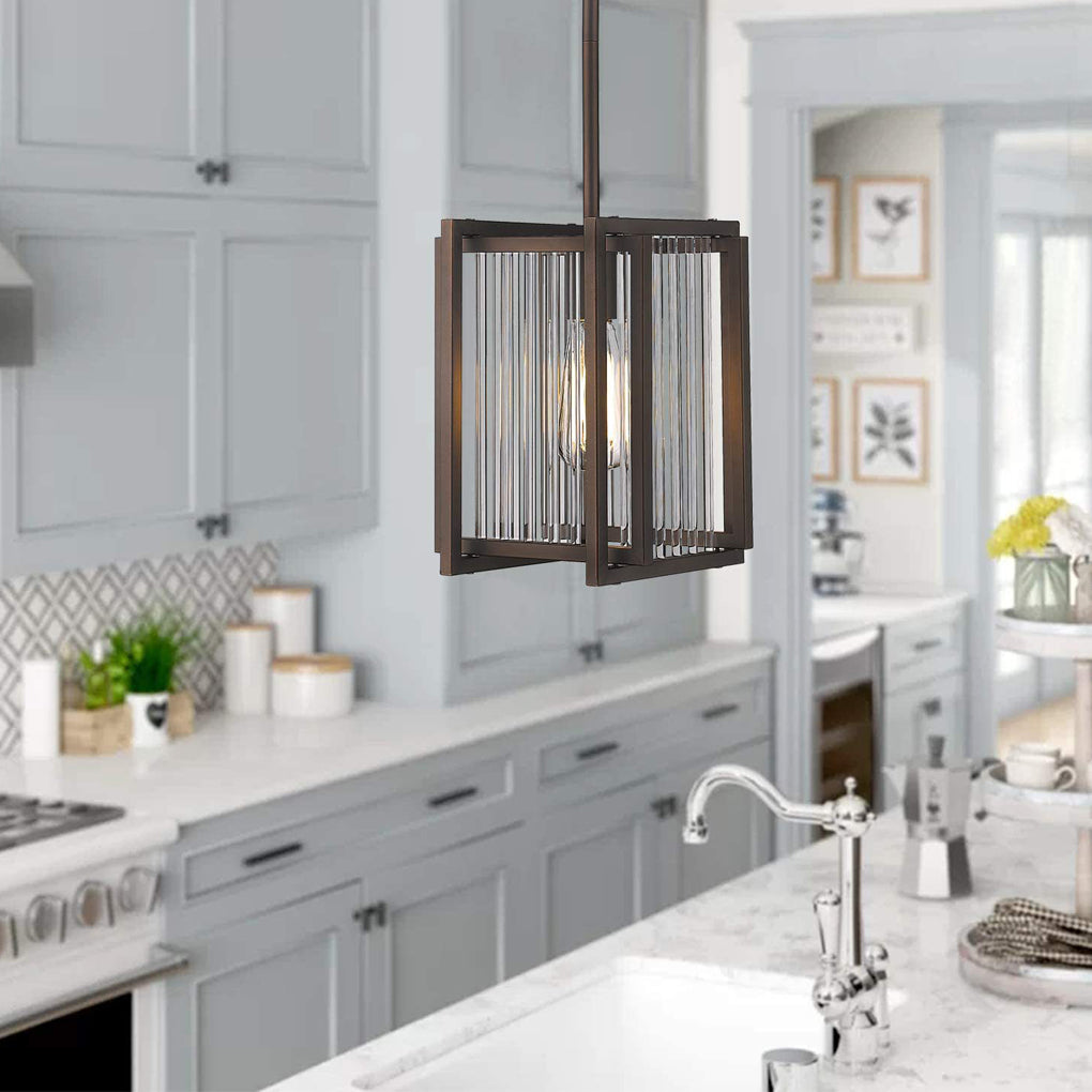 Square Iron Frame Retro Industrial Style Chandelier Dining Room Light Fixture - Dazuma