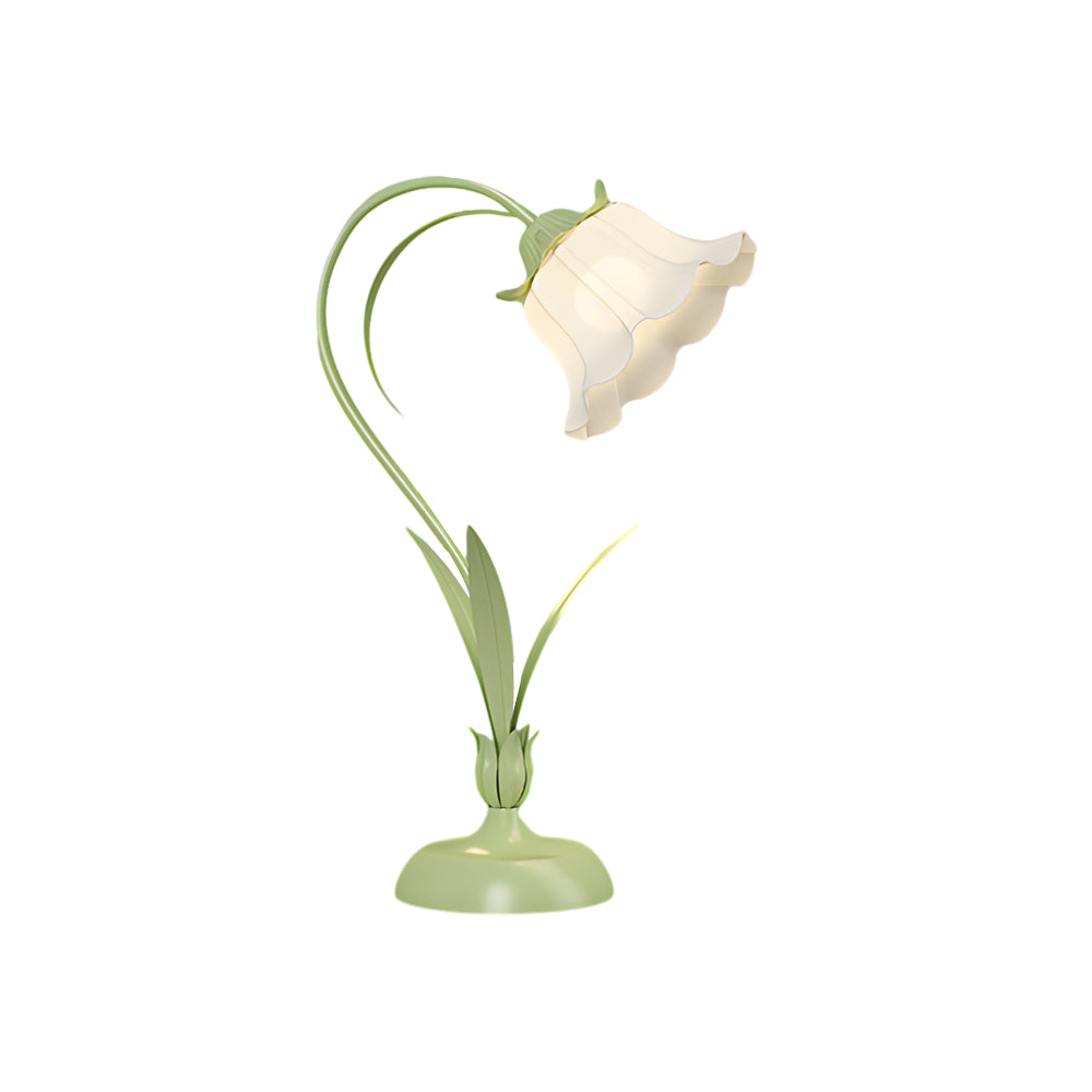 Pastoral Ins White Flowers 3 Step Dimming Green Rustic Style Table Lamp